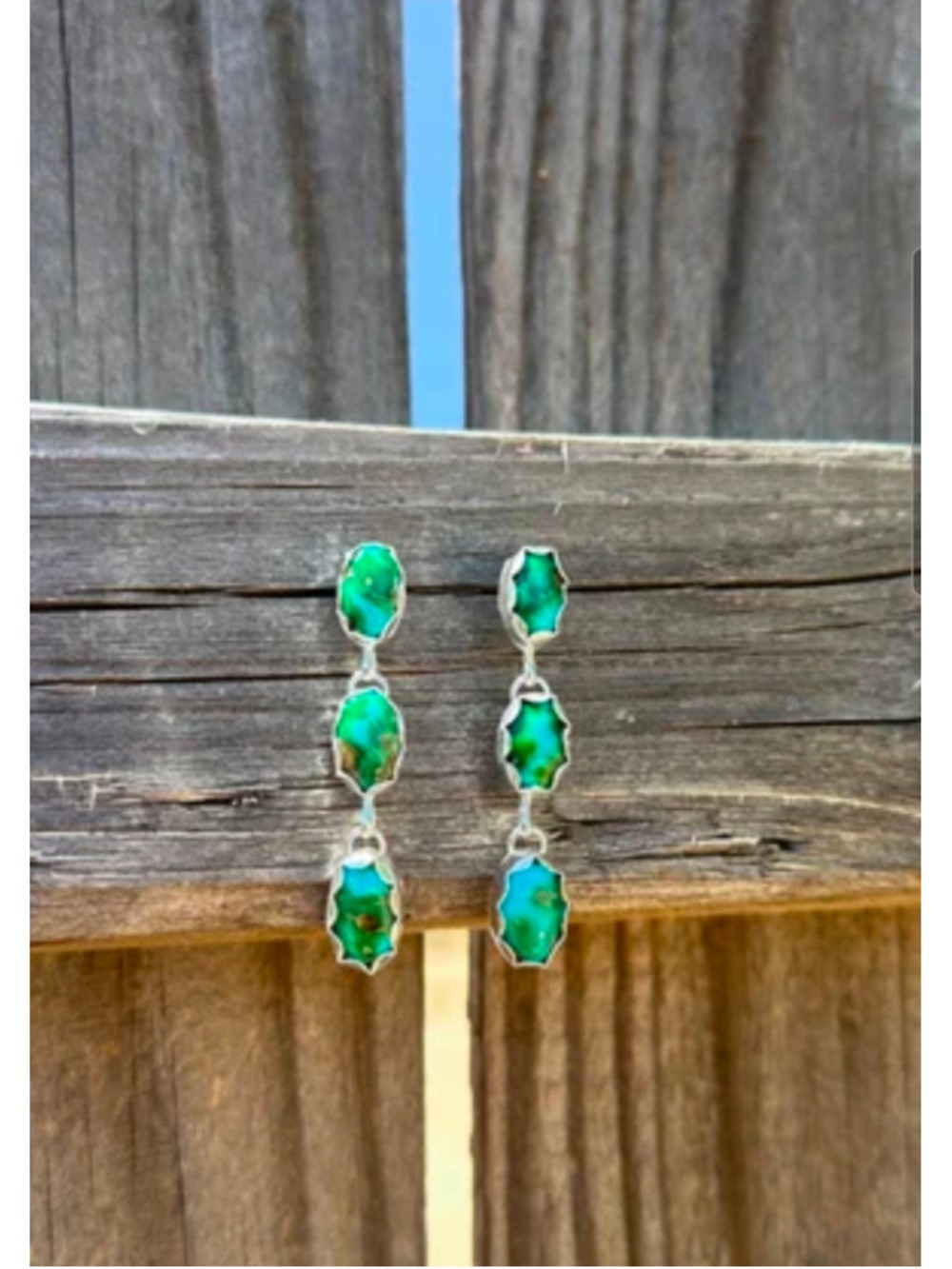 Sonoran gold triple turquoise drop stud earrings